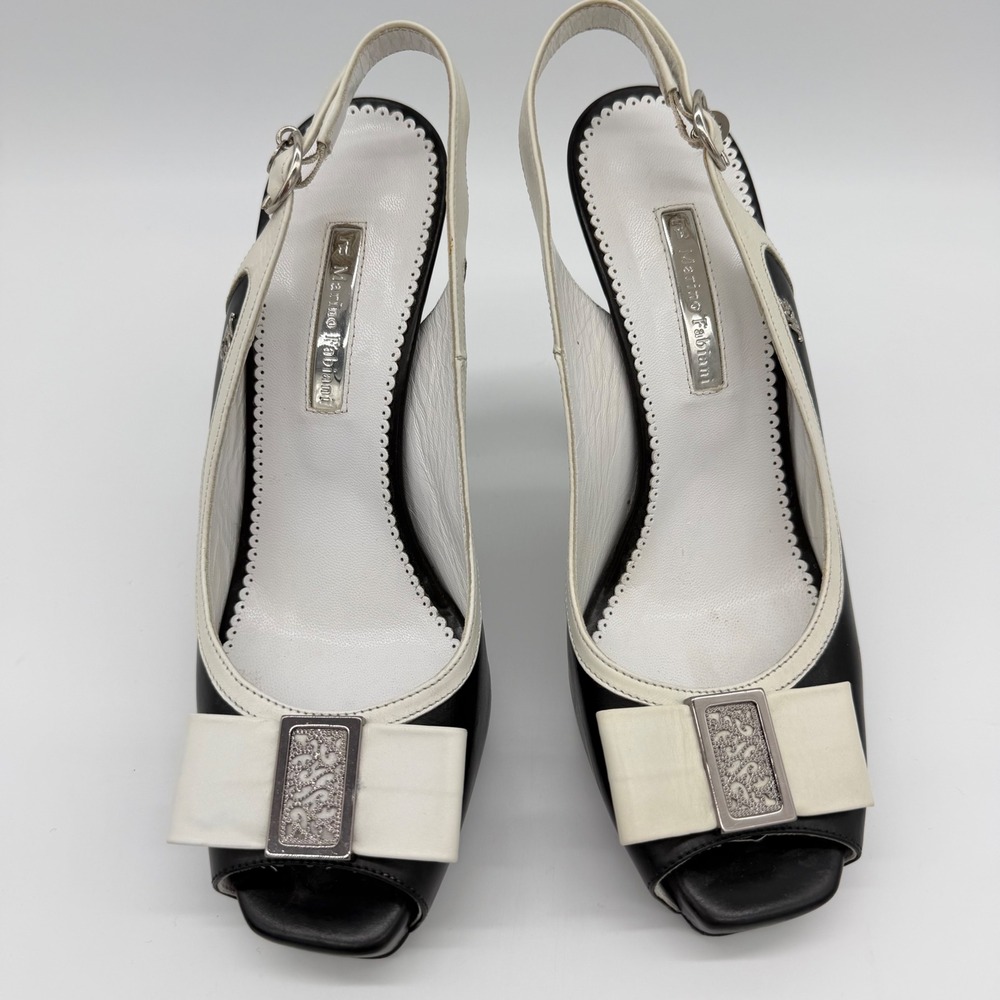 Authentic Marino Fabiani Slingback Heels Size 38 Black White Platform Italy